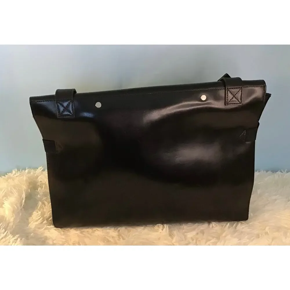 Jean Paul GAULTIER Logo Embossed Black Leather Flap Messenger Bag